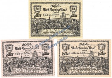 Raab , Notgeld Set mit 3 Scheinen in kfr. K-K 805.II.a , Oberösterreich o.D.