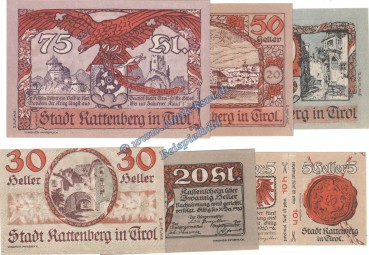 Rattenberg , Notgeld Set mit 6 Scheinen 2.Aufl. in kfr. K-K 821.II.a , Tirol o.D.