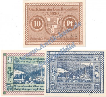 Rauenstein , Notgeld Set mit 3 Scheinen in kfr. Tieste 5930.05.01-03 , Sachsen 1920 Verkehrsausgabe