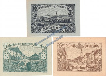 Rohrbach , Notgeld Set mit 3 Scheinen in kfr. K-K 841.a-b , Oberösterreich o.D.