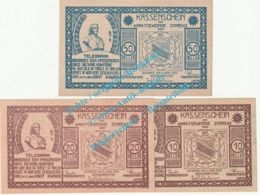 Schrems , Notgeld Set mit 3 Scheinen in kfr. K-K 972.II... Niederösterreich 1920