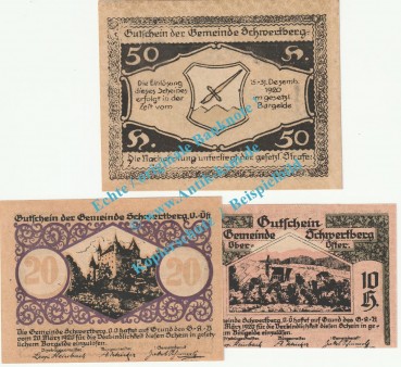 Schwertberg , Notgeld Set mit 3 Scheinen in kfr. K-K 984.I.a , Oberösterreich 1920