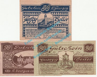 St. Georgen i.A. Notgeld Set mit 3 Scheinen in kfr. K-K 888... Oberösterreich o.D.