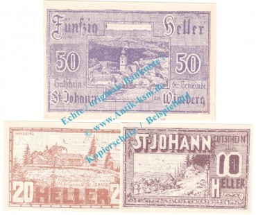 St.Johann a.W. Notgeld Set mit 3 Scheinen in kfr. K-K 894... Oberösterreich o.D.