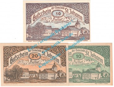 St.Johann i.E. Notgeld Set mit 3 Scheinen in kfr. K-K 897... Niederösterreich o.D.