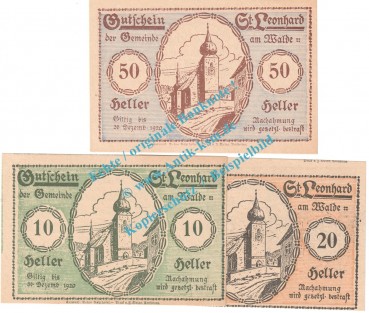 St.Leonhard a.W. Notgeld Set mit 3 Scheinen in kfr. K-K 902... Niederösterreich o.D.