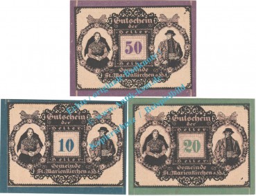 St.Marienkirchen a.H. Notgeld Set mit 3 Scheinen in kfr. K-K 908 , Oberösterreich 1920