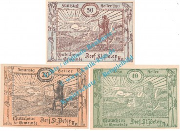 St.Peter i.d.A. Notgeld Set mit 3 Scheinen in kfr. K-K 923.I-II , Niederösterreich o.D.