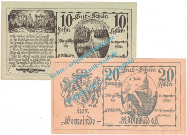 St.Willibald , Notgeld Set mit 2 Scheinen in kfr. K-K 946... Oberösterreich 1920