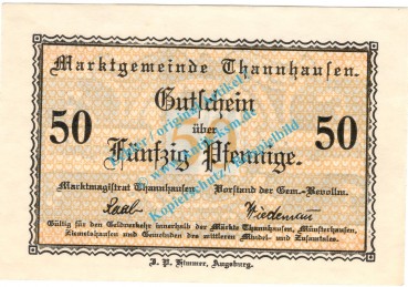 Thannhausen , Notgeld 50 Pfennig Schein in kfr. Tieste 7335.05.03 , Bayern o.Thannhausen , Notgeld 50 Pfennig Schein in kfr. Tieste 7335.05.03 , Bayern o.D. VerkehrsausgabeD. Verkehrsausgabe