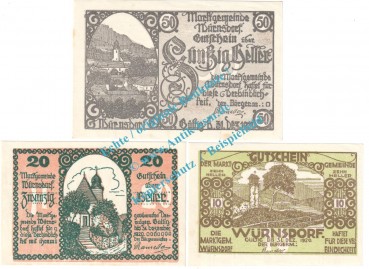 Würnsdorf , Notgeld Set mit 3 Scheinen in kfr. K-K 1257.II.a , Niederösterreich o.D.