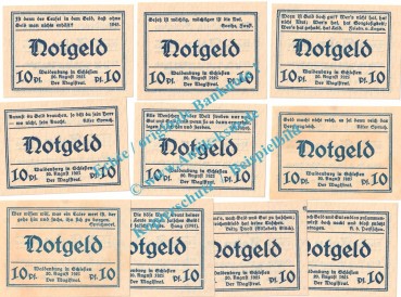 Waldenburg , Notgeld Set mit 10 Scheinen -gelblich- in kfr. M-G 1371.22 , Schlesien 1921 Seriennotgeld