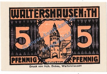 Waltershausen , Notgeld 5 Pfennig Schein in kfr. M-G 1374.1 , Thüringen 1921 Seriennotgeld