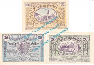 Wang , Notgeld Set mit 3 Scheinen in kfr. K-K 1139 , Niederösterreich 1920