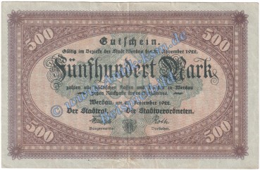 Werdau , Banknote 500 Mark Schein in gbr. Müller 4980.1 Grossnotgeld 1922 Sachsen