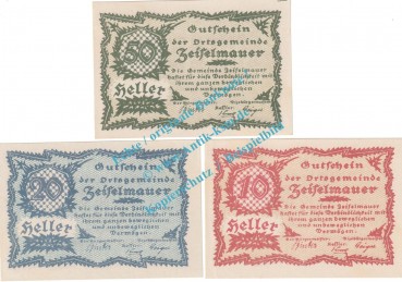 Zeiselmauer , Notgeld Set mit 3 Scheinen in kfr. K-K 1265.a , Niederösterreich o.D.