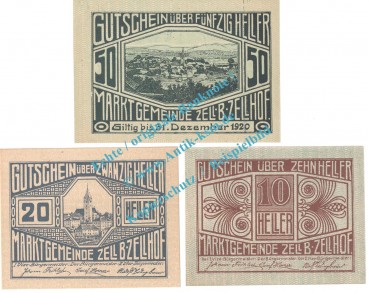 Zell b.Z. Notgeld Set mit 3 Scheinen in kfr. K-K 1274... Oberösterreich o.D.