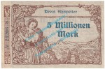 Ahrweiler , Notgeld 5 Million Mark -blau- in f-kfr. Keller 28.a.44 , Rheinland 1923 Grossnotgeld Inflation