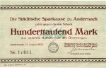 Andernach , Banknote 100.000 Mark Schein in gbr. Keller 98.a , Rheinland 1923 Inflation