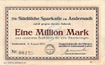 Andernach , Banknote 1 Million Mark Schein in gbr. Keller 98.a , Rheinland 1923 Inflation