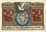 Aschaffenburg , Notgeld 50 Pfennig Schein unc-kfr. Ti.0220.10.10 , Bayern o.D. Verkehrsausgabe