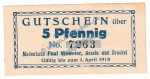 Asseln , Paul Weweler 5 Pfennig in kfr. Tieste 0235.05.01.a , Westfalen o.D.  Verkehrsausgabe