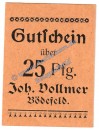 Bödefeld , Notgeld -Vollmer- 25 Pfennig Schein in kfr. Tieste 0805.50.06 , Westfalen o.D. Verkehrsausgabe