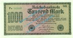 Banknote , 1.000 Mark -Vielecke- in kfr. DEU-86.b, Ros.75, P.76 , Weimarer Republik 1922 Inflation