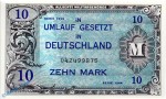 Banknote , 10 Mark Schein in kfr. US Druck , AMB-4 a , Ros. 203 a , P 194 , von 1944 , Alliierte Militärbehörde