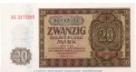 Banknote , 20 Mark Schein in kfr. DDR-6, Ros.344, P.13 , von 1948 , Deutsche Notenbank