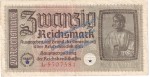 Banknote , 20 Reichsmark Schein in gbr. ZWK-5.a, Ros.554, P.139 , o.D. Drittes Reich - Reichskreditkasse