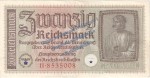 Banknote , 20 Reichsmark Schein in L-gbr. ZWK-5.a, Ros.554, P.139 , o.D. Drittes Reich - Reichskreditkasse