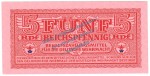 Banknote , 5 Pfennig Schein in kfr. DWM-3, Ros.502, M.33, deutsche Wehrmacht - 3.Reich