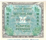 Banknote über 1 halbe Mark , AMB-1.a, Ros.200, P.191 US-Druck , Alliierte Banknote von 1944