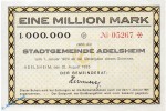 Banknote Adelsheim , 1 Million Mark in in kfr. Keller 12 , 22.08.1923 , Baden Großnotgeld Inflation