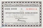 Banknote Adelsheim , 500.000 Mark in in kfr. Keller 12 , 22.08.1923 , Baden Großnotgeld Inflation