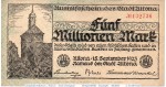 Banknote Altona , 5 Millionen Mark Schein in gbr. Keller 79.e , 15.09.1923 , Schleswig Holstein Großnotgeld Inflation