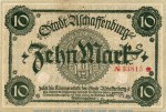 Banknote Aschaffenburg , 10 Mark Schein in kfr.E Geiger 022.02 , o.D. Bayern Großnotgeld