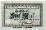 Banknote Augsburg , 5 Mark Schein in kfr. E , Geiger 025.04 , 15.10.1918 , Bayern Großnotgeld