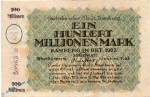 Banknote Bamberg , 100 Millionen Mark Schein in gbr. Keller 225.c , 1923 , Bayern Großnotgeld Inflation