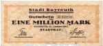 Banknote Bayreuth , 1 Million Mark Schein in gbr. Keller 277.a , 17.08.1923 , Bayern Großnotgeld Inflation