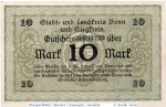 Banknote Bonn , Landkreis , 10 Mark Schein in kfr. E , Geiger 056.02 , o.D. Rheinland Großnotgeld