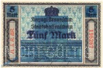 Banknote Braunschweig , 5 Mark Schein in kfr. E , Geiger 059.01.a , 15.10.1918 , Niedersachsen Großnotgeld