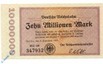 Banknote Deutsche Reichsbahn , 10 Millionen Mark , RVM-4 , S 1014 , Banknoten von 1923 , Inflation deutsche Reichsbahn