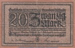 Banknote Dresden Altstadt , 20 Mark Schein in gbr. Geiger 110.03 von 1918 , Sachsen Grossnotgeld