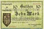 Banknote Stadt Elberfeld , 10 Mark Schein in kfr. Geiger 124.02 von 1918 , Rheinland Großnotgeld