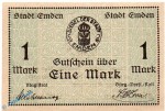 Banknote Emden , 1 Mark Schein in kfr. Geiger 131.01.b , o.D. - 1919 , Niedersachsen Großnotgeld