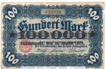 Banknote Fallingbostel , Überdruck 100.000 Mark Schein in gbr. Keller 1475.a , 10.10.1922 , Niedersachsen Großnotgeld Inflation