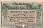 Banknote Finanzvereinigung Chemnitz , 20 Mark Schein in gbr.E , Geiger 079.04.d , von 1918 , Sachsen Großnotgeld