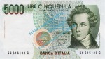 Banknote Italien - Italia , 5.000 Lire Schein -Bellini- von 1985 in unc - kfr